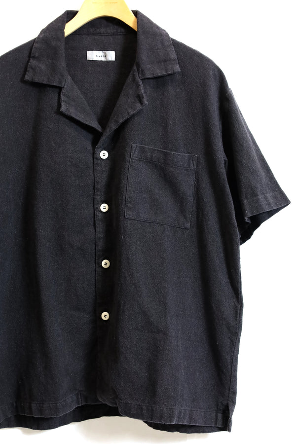 alvana / Handspun hemp open collar shirts - Ink Black