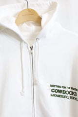 COW BOOKS / Book Vender Cotton Zip Hoodie-White×Green