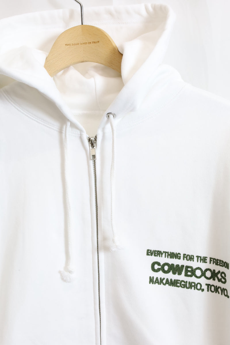 COW BOOKS / Book Vender Cotton Zip Hoodie-White×Green
