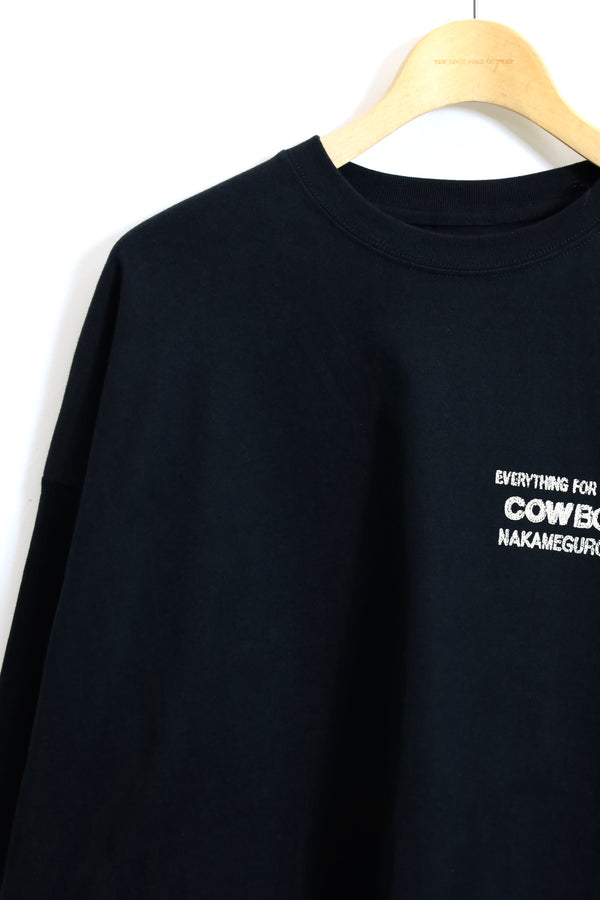 COW BOOKS / Book Vendor Long Sleeve T-shirt(Logo/Black)-Black×Ivory