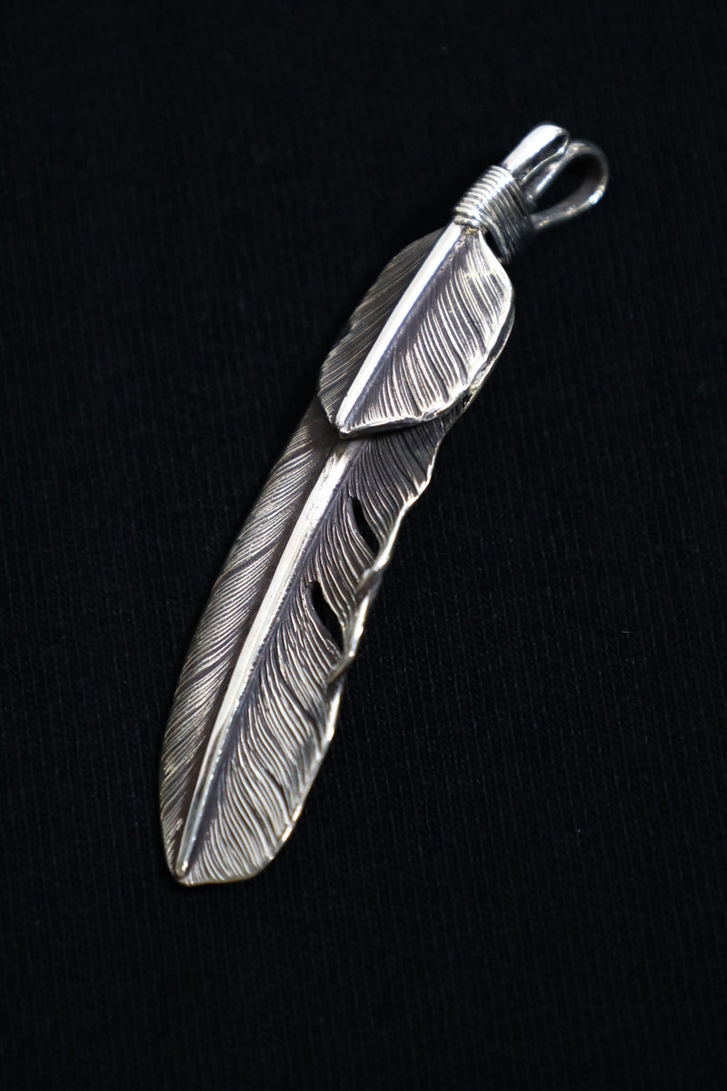 SUNSHINE STUDIO / Silver with heart feather Feather Top Left -L (smoked)