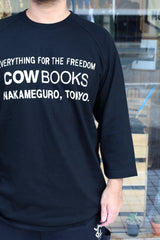 COW BOOKS / Baseball T-shirt-Black×Ivory