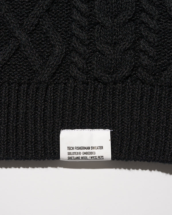 Fresh Service /  SHETLAND WOOL x SOLOTEX® TECH FISHERMAN SWEATER  - Black