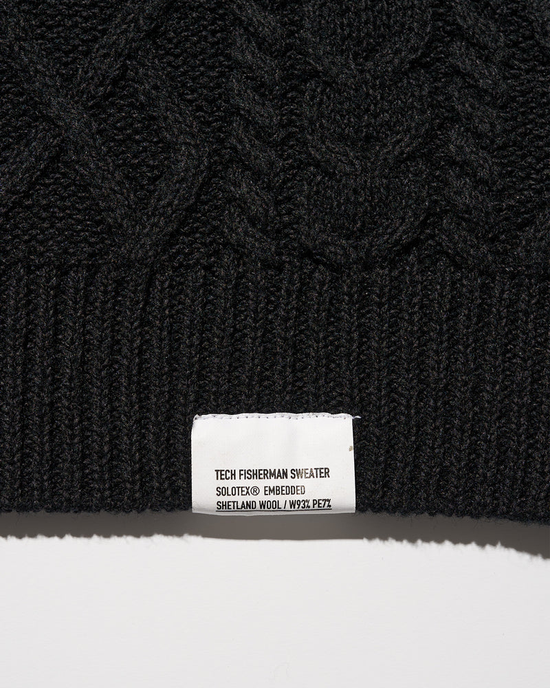 Fresh Service /  SHETLAND WOOL x SOLOTEX® TECH FISHERMAN SWEATER  - Black
