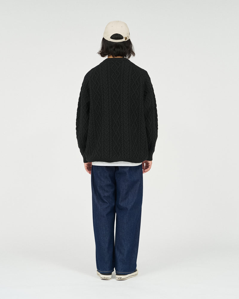Fresh Service /  SHETLAND WOOL x SOLOTEX® TECH FISHERMAN SWEATER  - Black