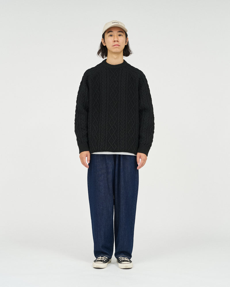 Fresh Service /  SHETLAND WOOL x SOLOTEX® TECH FISHERMAN SWEATER  - Black