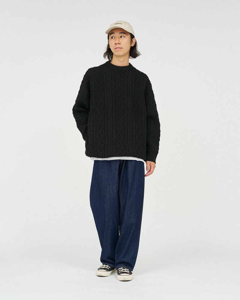 Fresh Service /  SHETLAND WOOL x SOLOTEX® TECH FISHERMAN SWEATER  - Black