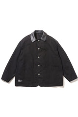 Fresh Service /  COTTON CANVAS LEATHER COLLAR WORK JACKET - BLACK