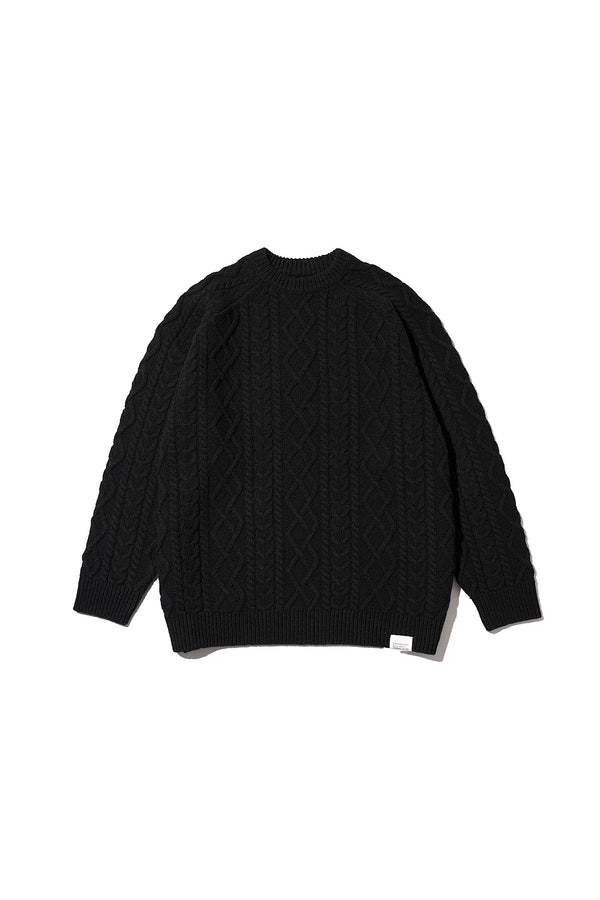 Fresh Service /  SHETLAND WOOL x SOLOTEX® TECH FISHERMAN SWEATER  - Black