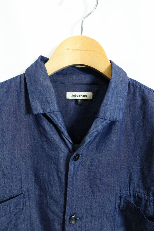 jujudhau / Beack Collar Shirt 1/2 - LO Denim 