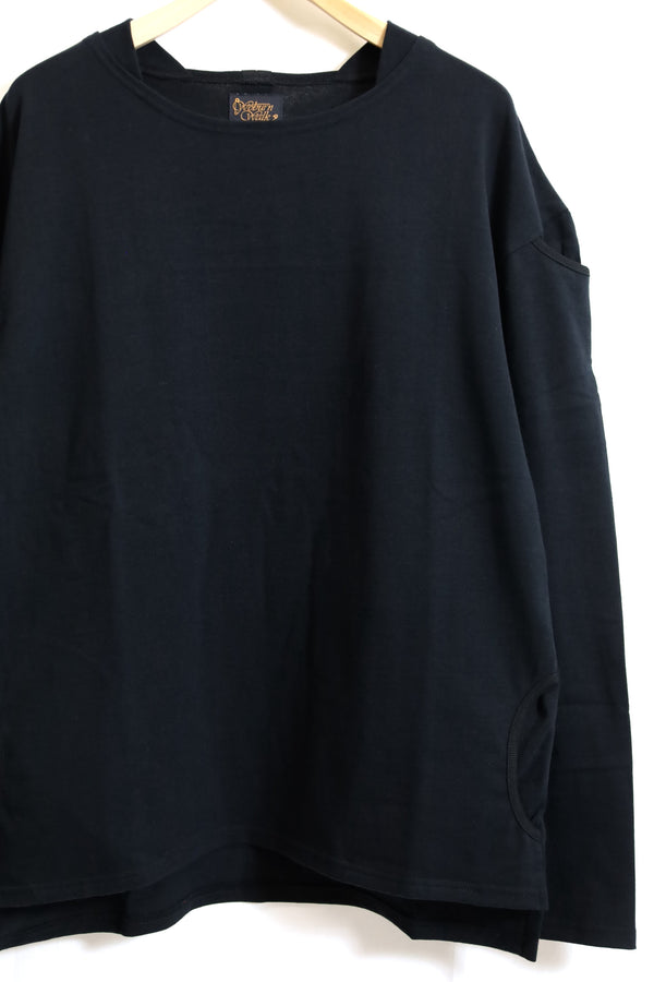 WOBURN WALK/Fisherman Boat Neck Shirt - Shirt Tail / Solid - Black